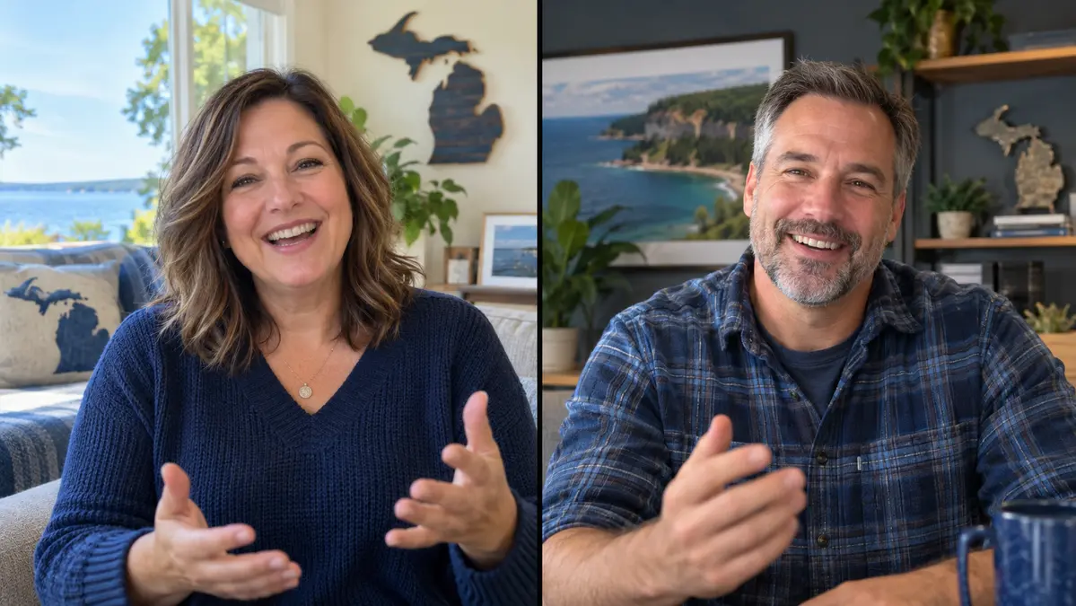 Two Michigan adults connecting through a friendly one-to-one video conversation